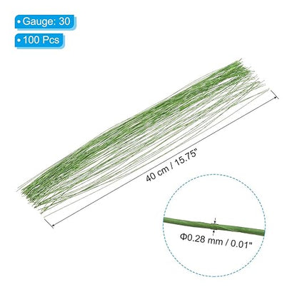PATIKIL 30 Gauge 16" Floral Stem Wire, Light Green - Image 2