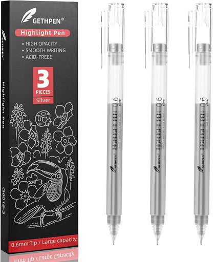 0.6mm Fine Point Silver Gel Pens, Adult Coloring Books & Modern Crafts by GETHPEN