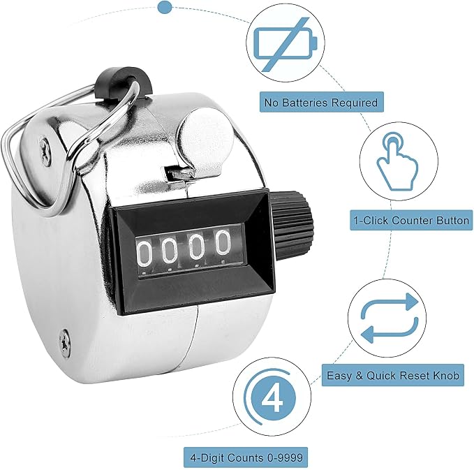 2 Pack Hand Tally Clicker Counter – 4 Digit Metal Mechanical Hand Counter - Image 2