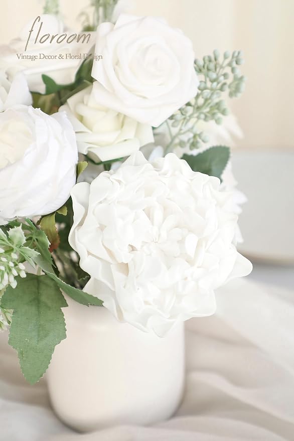 Floroom Artificial Flowers 16pcs 4" White Blooming Peonies Real Looking Foam - Image 5