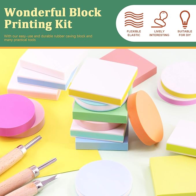 Keadic 24 Pieces Block Printing Starter Tool Kit, Rubber Stamps Making Set - Image 3