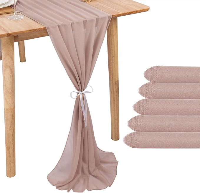 5 Packs Champagne Chiffon Table Runner 30 x 120 Inches Sheer Table Runner 10ft by RUIYOK