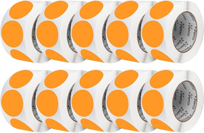 Perco Fluorescent Orange 3-Inch Perforated Circle Dot Sticker Labels — 10 Rolls by Perco