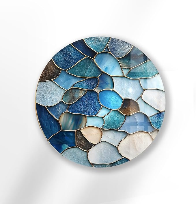 My Photostation.com 20'' Diameter Coastal Blue Stone Mosaic Round Glass Wall - Image 6