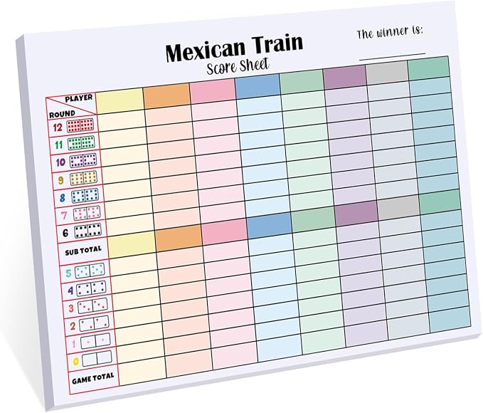 1 Pack 60 Sheets Mexican Train Score Pads Colorful Chicken Foot Dominoes Game by Halloscume