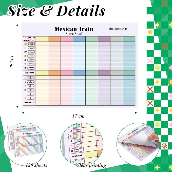 1 Pack 60 Sheets Mexican Train Score Pads Colorful Chicken Foot Dominoes Game - Image 2