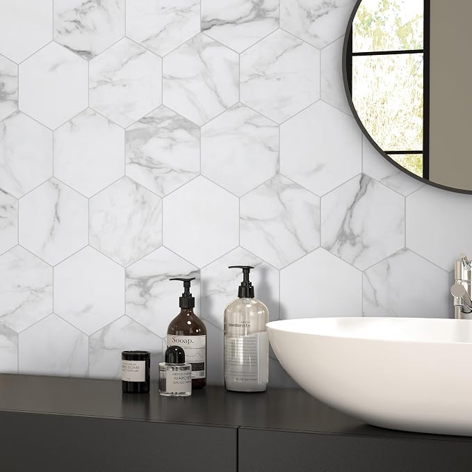 45-Sheet Hexagon Peel and Stick Backsplash, Stone Composite Stick on Decorative - Image 5