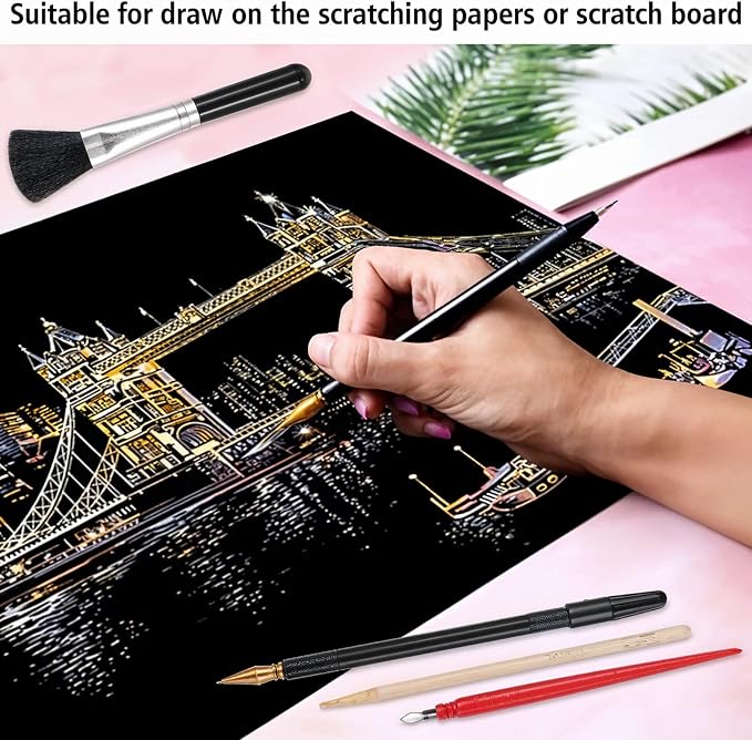 14Pcs Scratch Art Tools, Dual Tip Scratch Coloring Stylus Paper Art Kit - Image 7