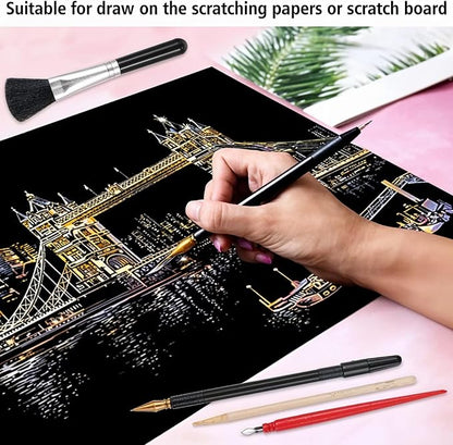 14Pcs Scratch Art Tools, Dual Tip Scratch Coloring Stylus Paper Art Kit - Image 7