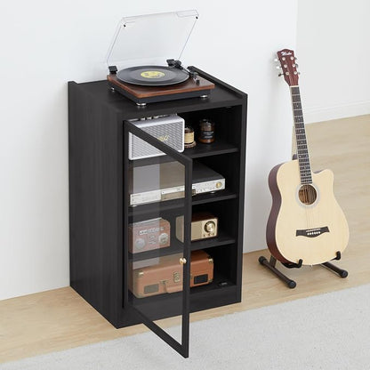 LEVNARY Media Cabinet with Door, AV Media Storage Shelf with Cable Management - Image 4