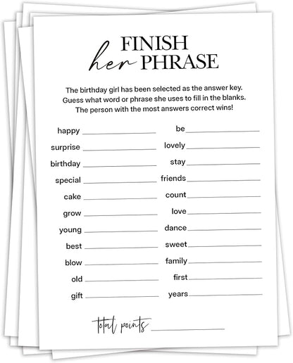 Birthday Party Games, Finish Her Phrase, Fun Birthday Game by sahjzk