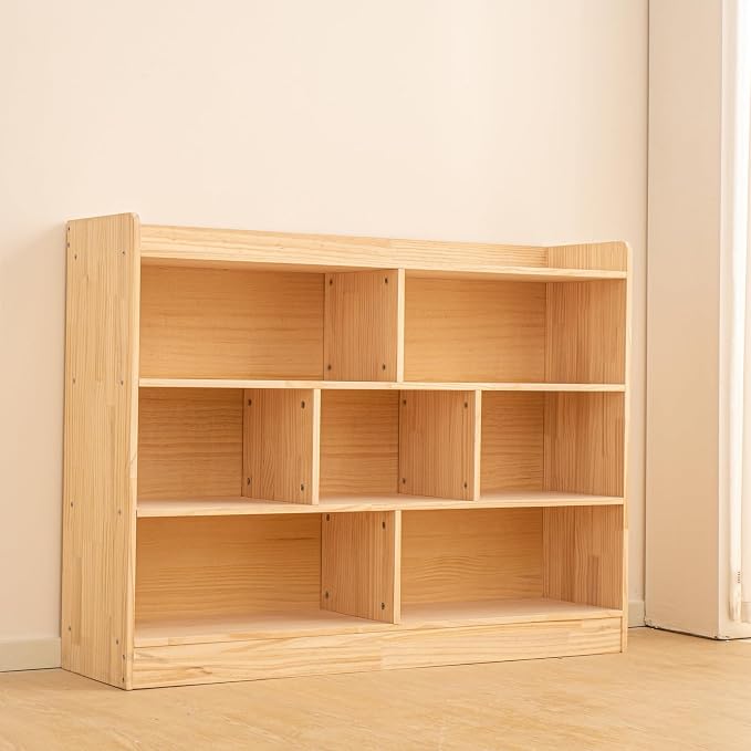 Wooden 7 Compartment Storage Cabinet Organizer Kids 3 Tier Wood Bookshelf - Image 8
