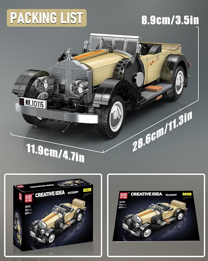 Mould King 10115 Classic Vintage Car Building Kit, Retro Car Building Blocks - Image 6