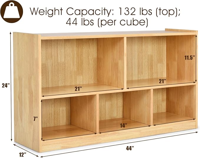 Tangkula 5 Cube Bookcase, 2 Tier Wooden Storage Open Bookshelf, Kid's Playroom - Image 3