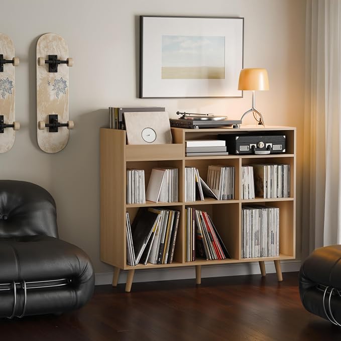 Cozy Castle Large Record Player Stand, Vinyl Storage Cabinet Mid Century Modern - Image 3