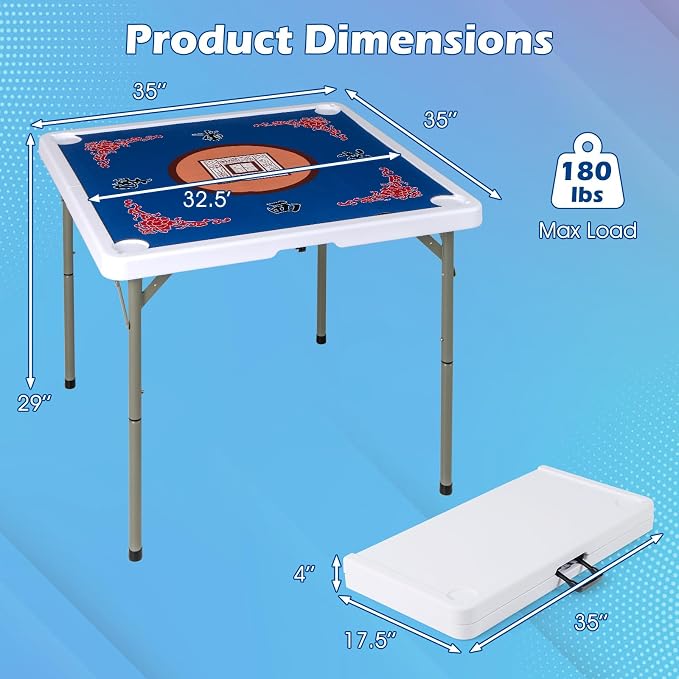 Giantex Folding Mahjong Table, Removable Noise Reduction Mat, HDPE Tabletop - Image 7