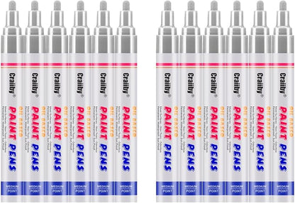 Silver Paint Markers, 12 Pack Oil-Based Waterproof Quick Dry Permanent Paint by Craiiby
