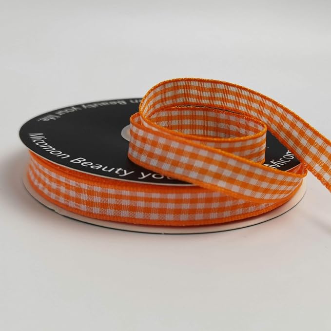 Orange Gingham Plaid Checked Ribbon 25 Yard Each Roll 100% Polyester - Image 6