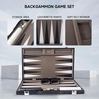 GSE Games & Sports Expert Premium Leather Backgammon Board Game Set, Classic - Image 3