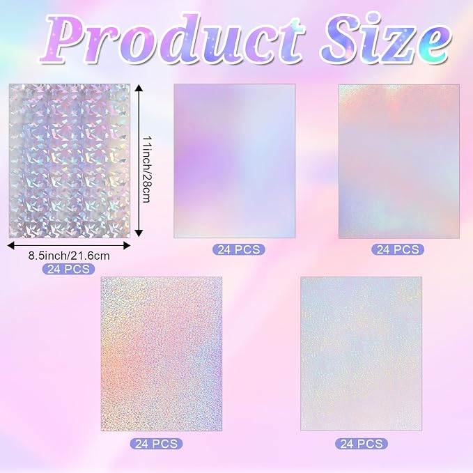 120 Sheets Holographic Sticker Paper, Vinyl Waterproof Laminating Sheets - Image 2