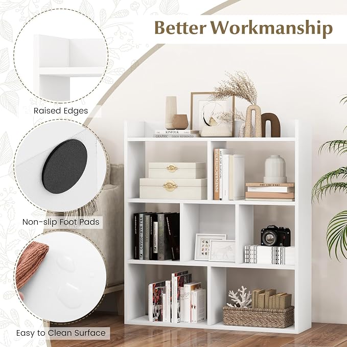 Giantex 7 Cube Bookshelf, Free-Standing Wooden Bookcase, 4 Tier Home Display - Image 5