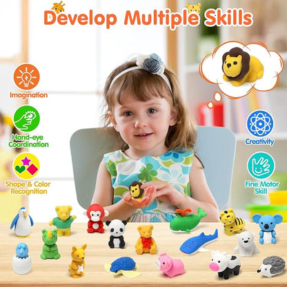 34 Pack Animal Pencil Erasers for Kids, 3D Mini Puzzle Take Apart Erasers - Image 2