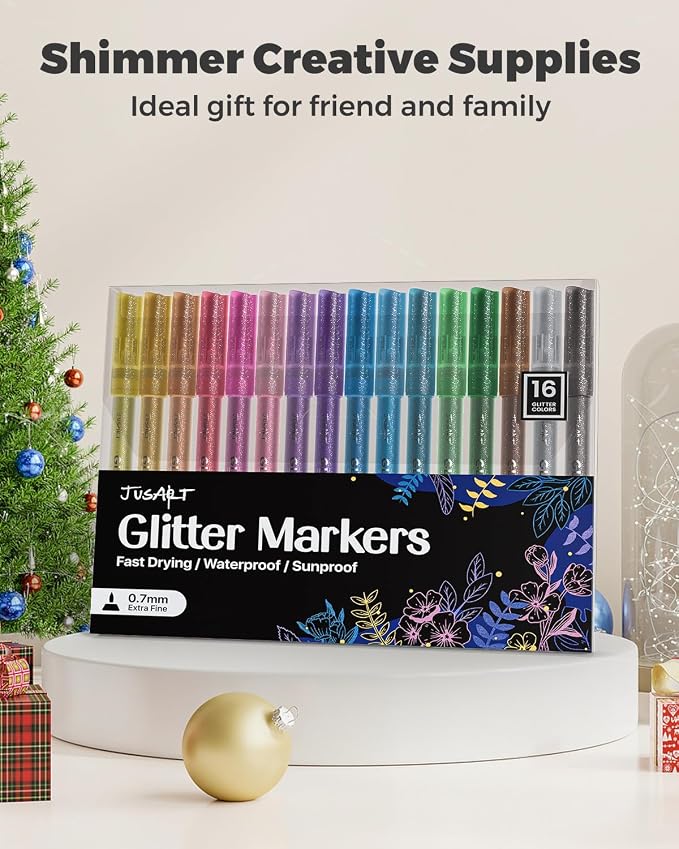 JusArt 16 Colors Glitter Markers, Glitter Paint Pens Sparkly and Shiny - Image 7