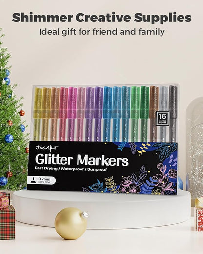 JusArt 16 Colors Glitter Markers, Glitter Paint Pens Sparkly and Shiny - Image 7