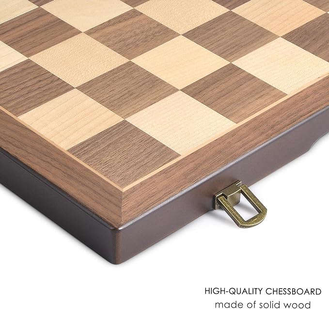 AMEROUS Magnetic Wooden Chess and Checkers Game Set, 15 Inches Chess Board Games - Image 3