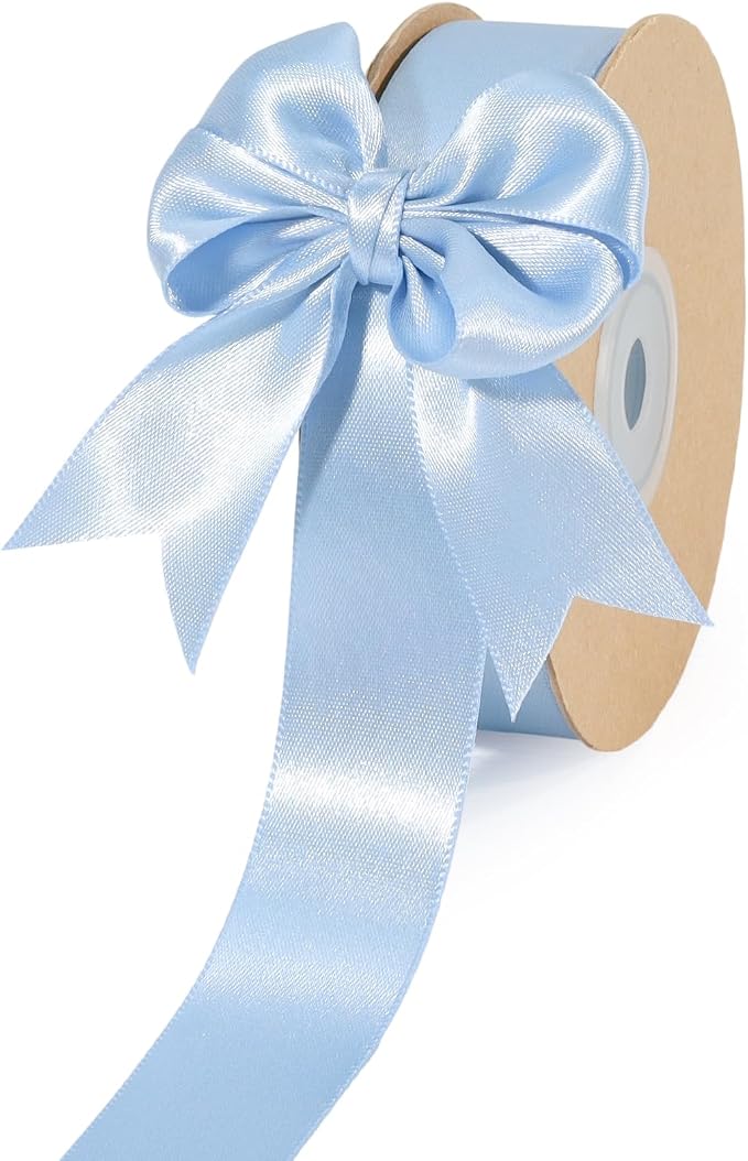 LaRibbons 1 Inch 50 Yard Double Faced Satin Ribbon, Light Blue Satin Craft by LaRibbons