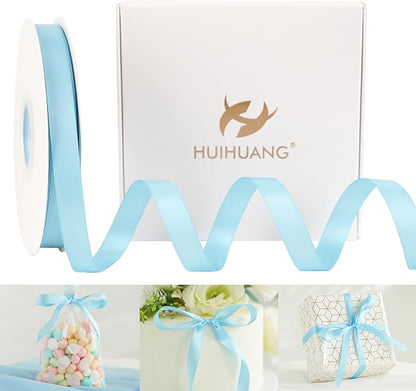 HUIHUANG Blue Satin Ribbon 1/2 inch X 50 Yards Continuous, Baby Blue by HUIHUANG