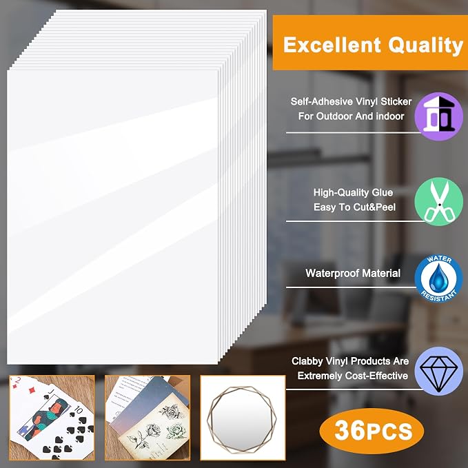 Clabby 36 Sheets Holographic Sticker Paper A4 Vinyl Sticker Paper Self Adhesive - Image 3