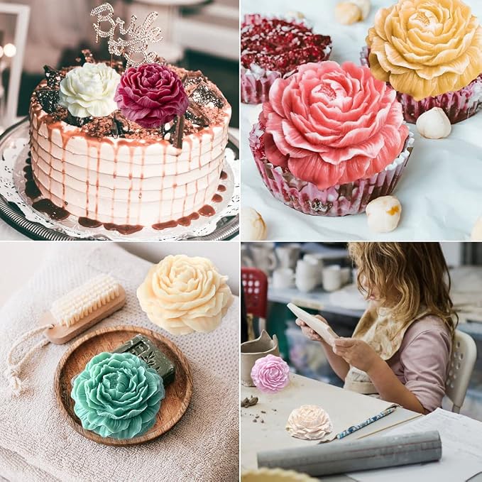 2PCS Peony Flower Silicone Soap Molds 3D Resin Candle Molds Flower Fondant - Image 5