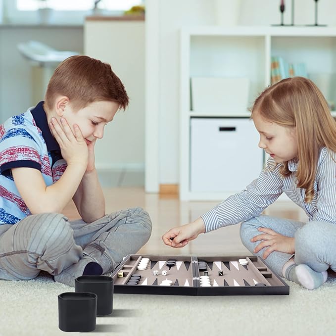 GSE Games & Sports Expert Premium Leather Backgammon Board Game Set, Classic - Image 6