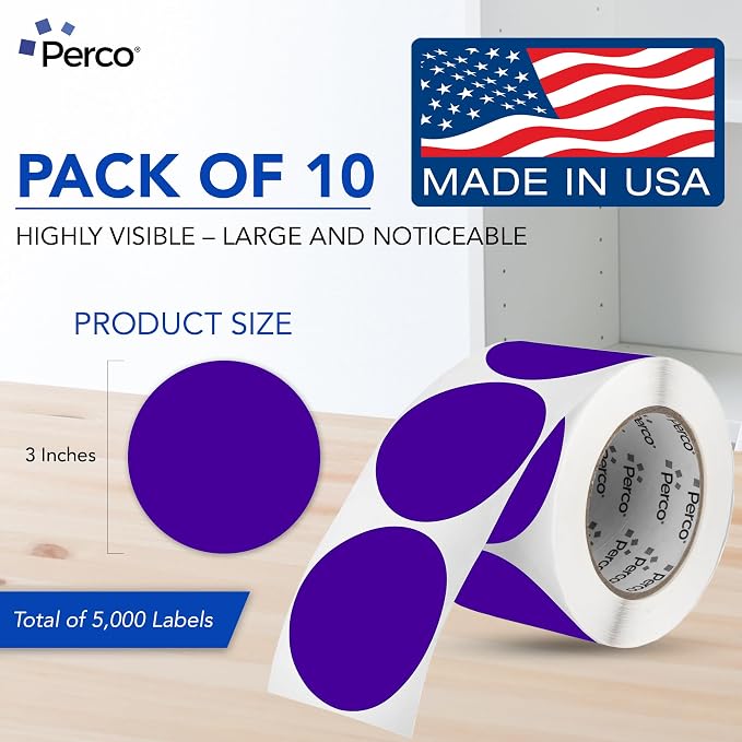 Perco Purple 3-Inch Perforated Circle Dot Sticker Labels — 10 Rolls, 000 Round - Image 2