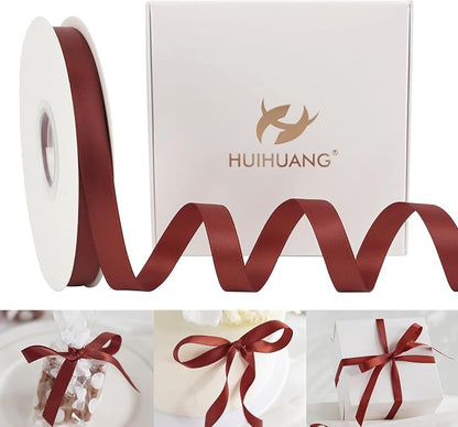 HUIHUANG Rust Satin Ribbon 1/2 inch X 50 Yards Continuous Rust Red Double-Faced by HUIHUANG