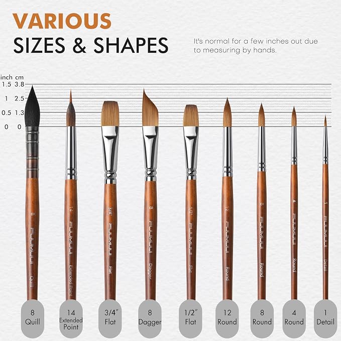 Watercolor Brushes Professional, Fuumuui 9pcs Sable Paint Brushes & Natural - Image 6