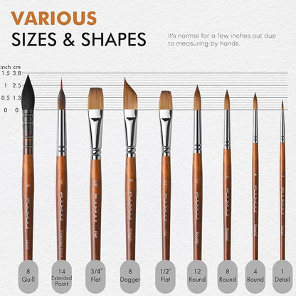 Watercolor Brushes Professional, Fuumuui 9pcs Sable Paint Brushes & Natural - Image 6
