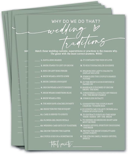 Bridal Shower Games Cards, Wedding Traditions Why Do We Do That, 25 Game Cards by Wybgno