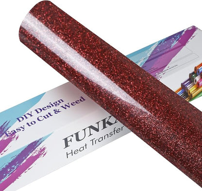 FUNKAKA Glitter Red HTV Heat Transfer Vinyl Rolls by FUNKAKA
