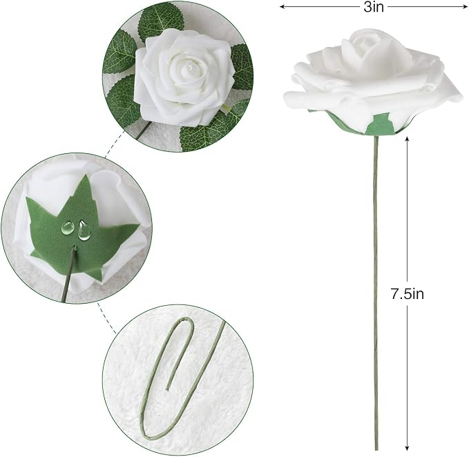 AmyHomie Artificial Flower 50pcs Real Looking Fake Roses w/Stem - Image 5