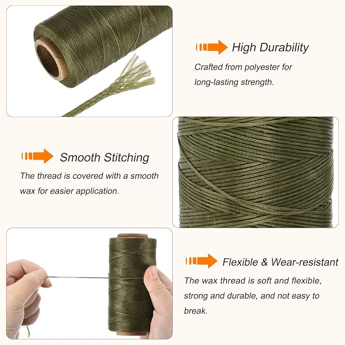 MECCANIXITY Waxed Thread, 284 Yard 0.8mm 150D Flat Wax Thread Polyester Waxed - Image 3