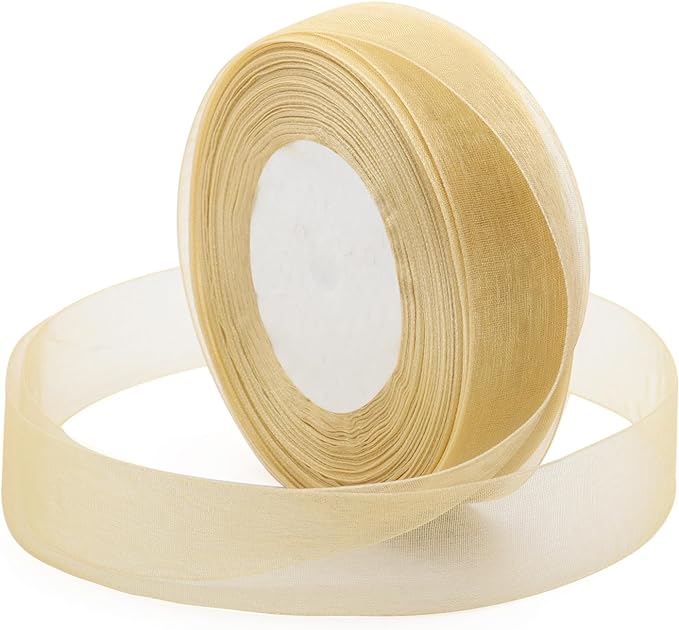 Gold Ribbon for Gift Wrapping, 1 inch 50Yard Sheer Organza Ribbon for Flower by Sentoyou