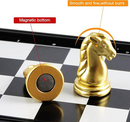 5'' Mini 3 in 1 Chess Checkers Backgammon Set Magnetic Folding Travel Chess - Image 4