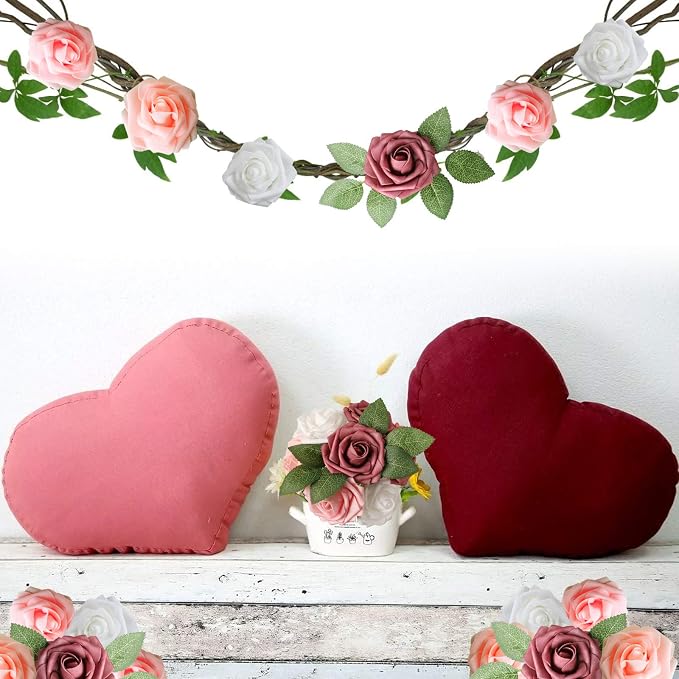 AmyHomie Artificial Flower Shades of Rose 25pcs Real Looking Fake Roses w/Stem - Image 6
