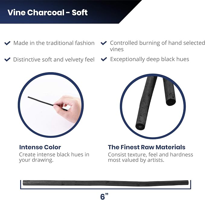 Pacific Arc Artist Vine Charcoal, Artist Vine Charcoal Sticks, Extra Soft and - Image 4