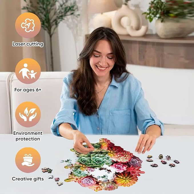 Wooden Puzzles for Adults 500 Piece, Colorful Succulent Puzzle for Mom - Image 2