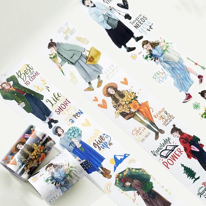 WT Fiery Dream Wide PET Tape, Single Roll, Original Fashion Girl Character - Image 3