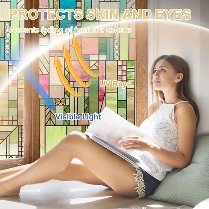 3D Stained Glass Window Privacy Film, Heat Control UV Blocking Static Cling - Image 3