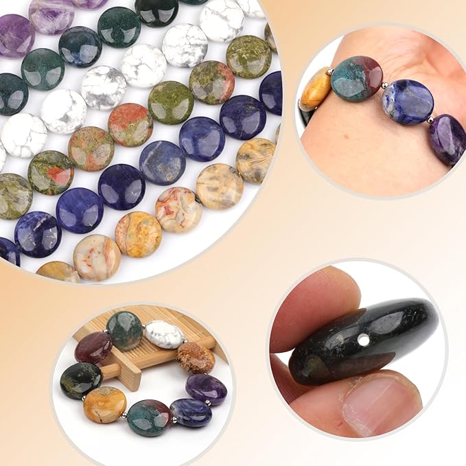 GEM-Inside Lace Agate Gemstone Loose Beads Natural 20mm Coin Crzay Crystal - Image 5